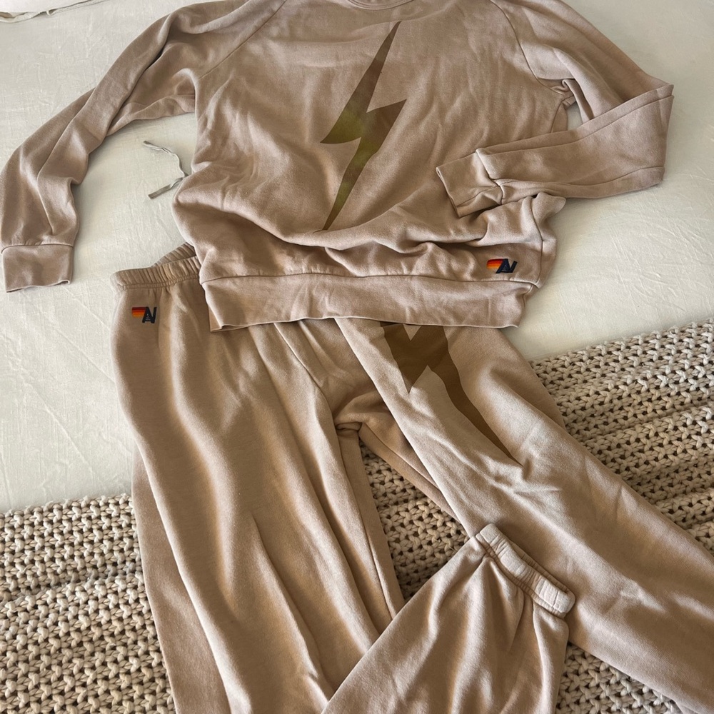 Aviator Nation Tan sweat Set with Lightning Bolt